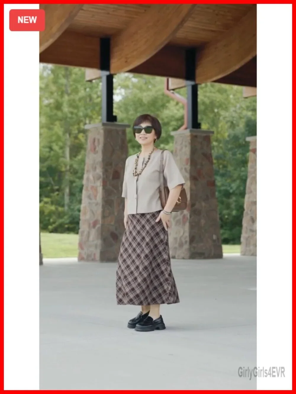 Womens Plaid Maxi Skirt Elastic Waist A-Line Long Skirt Polyester Blend